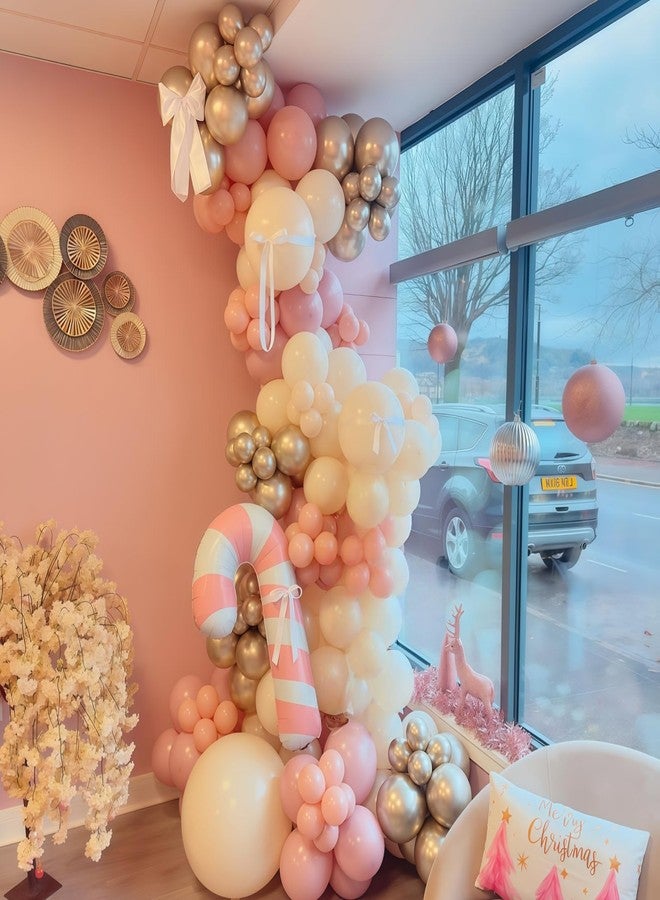 Froova Pink Christmas Balloon Arch Kit, Pastel Baby Pink White Gold Christmas Balloons with Gingerbread Man Candy Cane Swirl Lollipop Foil Balloon for Xmas Birthday Baby Shower Party Decorations - Image 3